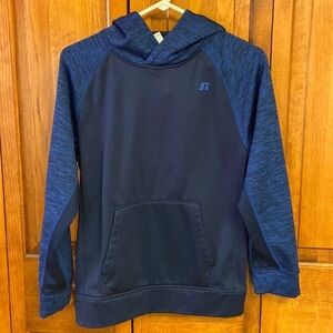 Russell Polyester Hoodie Preowned New Condition. Black/Blue Youth 14/16.